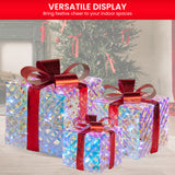 NNEDSZ Swishmas Set of 3 Christmas Gift Boxes With Lights - Clear Shimmer With Red Bows