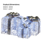 NNEDSZ Swishmas Set Of 3 Christmas Gift Boxes With Lights With Jewelled Wire And Silver Bows