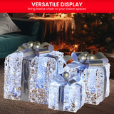 NNEDSZ Swishmas Set Of 3 Christmas Gift Boxes With Lights With Jewelled Wire And Silver Bows
