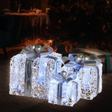 NNEDSZ Swishmas Set Of 3 Christmas Gift Boxes With Lights With Jewelled Wire And Silver Bows