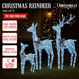 NNEDSZ Christabelle Christmas Reindeer Display Set 3 Indoor & Outdoor Decorations Acrylic Beads Cool White LED Lights Silver
