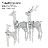 NNEDSZ Christabelle Christmas Reindeer Display Set 3 Indoor & Outdoor Decorations Acrylic Beads Cool White LED Lights Silver
