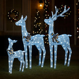 NNEDSZ Christabelle Christmas Reindeer Display Set 3 Indoor & Outdoor Decorations Acrylic Beads Cool White LED Lights Silver