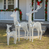 NNEDSZ Christabelle Christmas Reindeer Display Set 3 Indoor & Outdoor Decorations Acrylic Beads Cool White LED Lights Silver