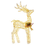 NNEDSZ Christabelle Light Up Christmas Reindeer Display Indoor & Outdoor Decoration Warm White LED Lights Gold Bow Wire Frame