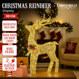NNEDSZ Christabelle Light Up Christmas Reindeer Display Indoor & Outdoor Decoration Warm White LED Lights Gold Bow Wire Frame