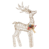 NNEDSZ Christabelle Light Up Christmas Reindeer Display Indoor & Outdoor Decoration Warm White LED Lights Gold Bow Wire Frame