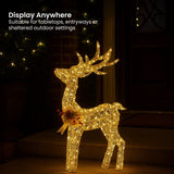 NNEDSZ Christabelle Light Up Christmas Reindeer Display Indoor & Outdoor Decoration Warm White LED Lights Gold Bow Wire Frame