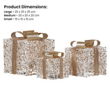 NNEDSZ Christabelle Set of 3 Battery Operated Golden Christmas Gift Boxes w/Warm White LED Lights Indoor Decorative Holiday