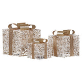 NNEDSZ Christabelle Set of 3 Battery Operated Golden Christmas Gift Boxes w/Warm White LED Lights Indoor Decorative Holiday
