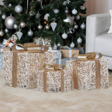 NNEDSZ Christabelle Set of 3 Battery Operated Golden Christmas Gift Boxes w/Warm White LED Lights Indoor Decorative Holiday