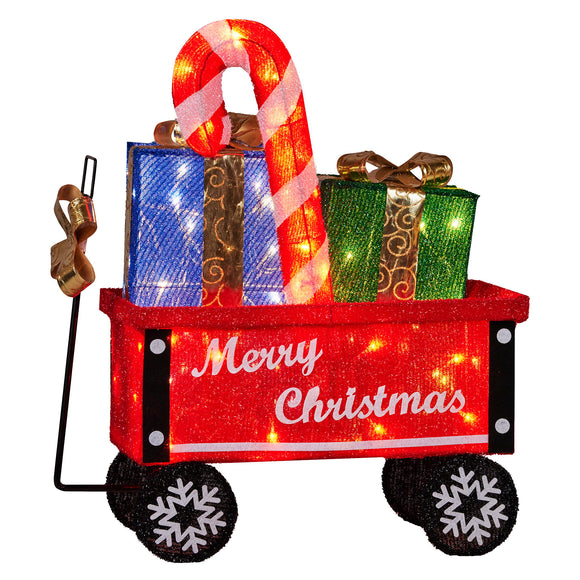 NNEDSZ Christabelle Christmas Cart Display w/Candy Cane & Presents Warm White LED Lights Wire Frame Structure Indoor & Outdoor