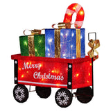 NNEDSZ Christabelle Christmas Cart Display w/Candy Cane & Presents Warm White LED Lights Wire Frame Structure Indoor & Outdoor