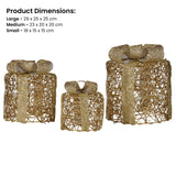NNEDSZ Christabelle Set of 3 Christmas Gift Box Display Gold with LED Lights and Bows Decoration Ornament Present