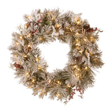 NNEDSZ Christabelle 61cm Snowy Christmas Wreath Bedford with LED Lights Front Door Decoration Ornament