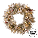 NNEDSZ Christabelle 61cm Snowy Christmas Wreath Bedford with LED Lights Front Door Decoration Ornament