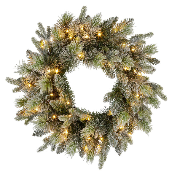 NNEDSZ Christabelle 61cm Christmas Wreath Snowy Stamford Spruce with Coloured LED Lights Front Door Decoration Ornament