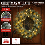 NNEDSZ Christabelle 61cm Christmas Wreath Snowy Stamford Spruce with Coloured LED Lights Front Door Decoration Ornament