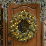 NNEDSZ Christabelle 61cm Christmas Wreath Snowy Stamford Spruce with Coloured LED Lights Front Door Decoration Ornament