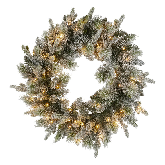 NNEDSZ Christabelle 76cm Christmas Wreath Snowy Stamford Spruce with LED Lights Front Door Decoration Ornament