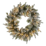 NNEDSZ Christabelle 76cm Christmas Wreath Snowy Stamford Spruce with LED Lights Front Door Decoration Ornament