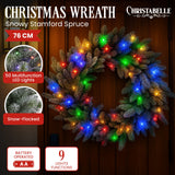 NNEDSZ Christabelle 76cm Christmas Wreath Snowy Stamford Spruce with LED Lights Front Door Decoration Ornament