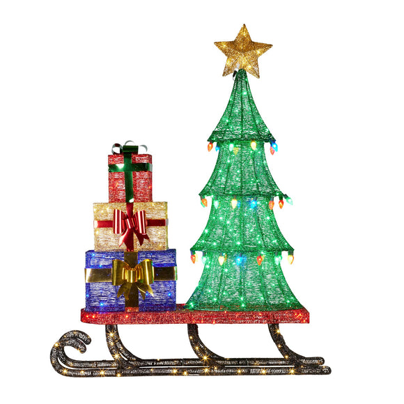 NNEDSZ Christabelle Christmas Display Sled 183cm With Tree And Presents Led Lights & C9 Bulbs