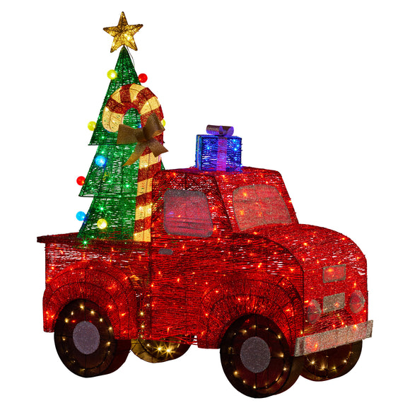 NNEDSZ Christabelle 1.4m Christmas Tree Truck Indoor Outdoor Display Decoration LED Lights Front Yard Lawn Statue Ornament