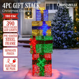 NNEDSZ Christabelle 190cm 4-piece Gift Stack Box Christmas Decor Bows Led Lights Xmas