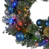 NNEDSZ Swishmas 61cm Blue Collection Multicolour Pre-Lit Christmas Wreath