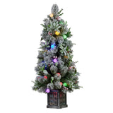 NNEDSZ Swishmas Snowy Crown Pine Potted Christmas Tree 1.2m Multicolour Pre-Lit with Snowball Lights