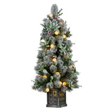 NNEDSZ Swishmas Snowy Crown Pine Potted Christmas Tree 1.2m Multicolour Pre-Lit with Snowball Lights