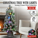 NNEDSZ Swishmas Snowy Crown Pine Potted Christmas Tree 1.2m Multicolour Pre-Lit with Snowball Lights