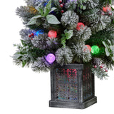 NNEDSZ Swishmas Snowy Crown Pine Potted Christmas Tree 1.2m Multicolour Pre-Lit with Snowball Lights