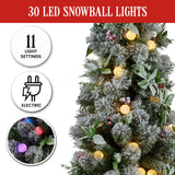 NNEDSZ Swishmas Snowy Crown Pine Potted Christmas Tree 1.2m Multicolour Pre-Lit with Snowball Lights