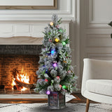 NNEDSZ Swishmas Snowy Crown Pine Potted Christmas Tree 1.2m Multicolour Pre-Lit with Snowball Lights
