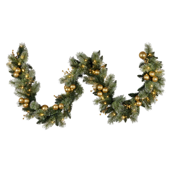 NNEDSZ Christabelle 2.7m Christmas Garland with Gold Baubles and LED Lights Mantle Decoration Ornament