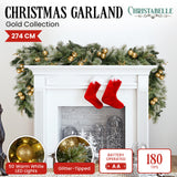 NNEDSZ Christabelle 2.7m Christmas Garland with Gold Baubles and LED Lights Mantle Decoration Ornament