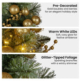 NNEDSZ Christabelle 2.7m Christmas Garland with Gold Baubles and LED Lights Mantle Decoration Ornament