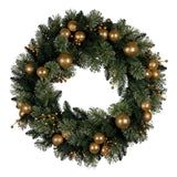 NNEDSZ Christabelle 61cm Christmas Wreath Glittery Tipped with LED Lights and Golden Baubles Front Door Decoration Ornament