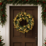 NNEDSZ Christabelle 61cm Christmas Wreath Glittery Tipped with LED Lights and Golden Baubles Front Door Decoration Ornament