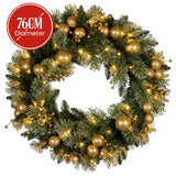 NNEDSZ Christabelle 76cm Christmas Wreath Glittery Tipped with LED Lights and Golden Baubles Front Door Decoration Ornament