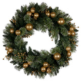 NNEDSZ Christabelle 76cm Christmas Wreath Glittery Tipped with LED Lights and Golden Baubles Front Door Decoration Ornament