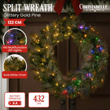 NNEDSZ Christabelle 1.22m Split 2pc Christmas Wreath with LED Lights Pine Dual Front Doors Decoration Ornament