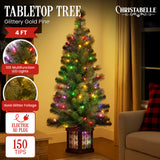 NNEDSZ Christabelle 4ft Christmas Tree Glittery Gold Pine Led Multi Lights Xmas Decor