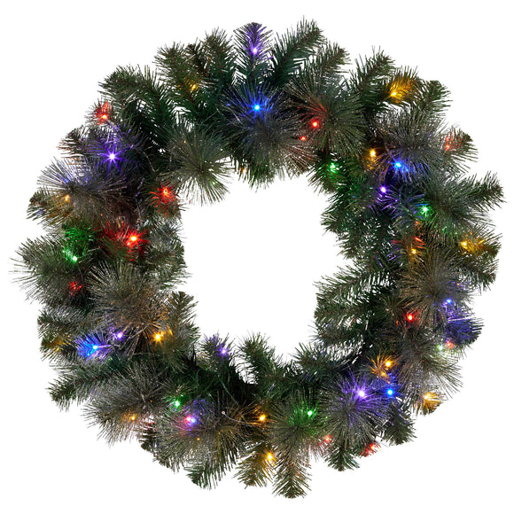 NNEDSZ Christabelle 61cm Christmas Wreath with LED Lights Glittery Gold Pine re-Lit Front Door Decoration Ornament