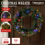 NNEDSZ Christabelle 61cm Christmas Wreath with LED Lights Glittery Gold Pine re-Lit Front Door Decoration Ornament
