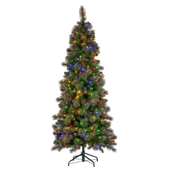 NNEDSZ Christabelle 7.5ft Christmas Tree Slim Glittery Gold Pine Led Lights Xmas Decor
