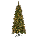 NNEDSZ Christabelle 7.5ft Christmas Tree Slim Glittery Gold Pine Led Lights Xmas Decor