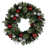 NNEDSZ Christabelle Stunning 61cm Christmas Wreath with LED Lights Baubles Berries Red Silver Front Door Decoration